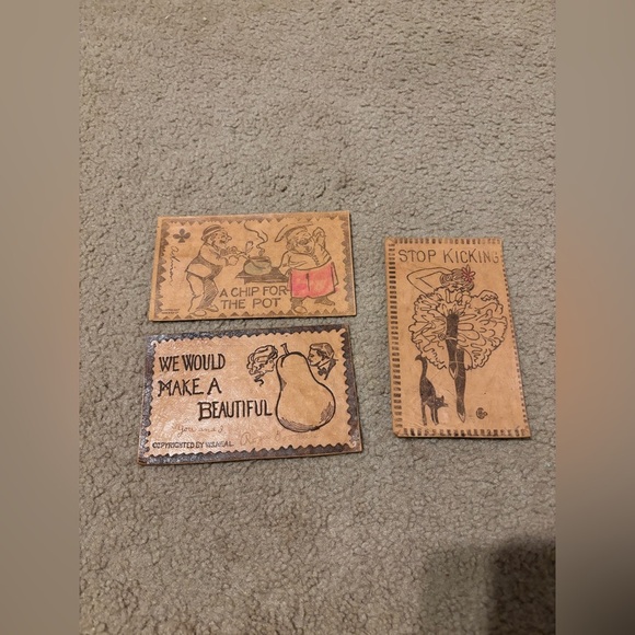 3 Leather Vintage Postcards- Benjamin Franklin Green Error Cut Stamps (used) ￼ - Picture 10 of 12